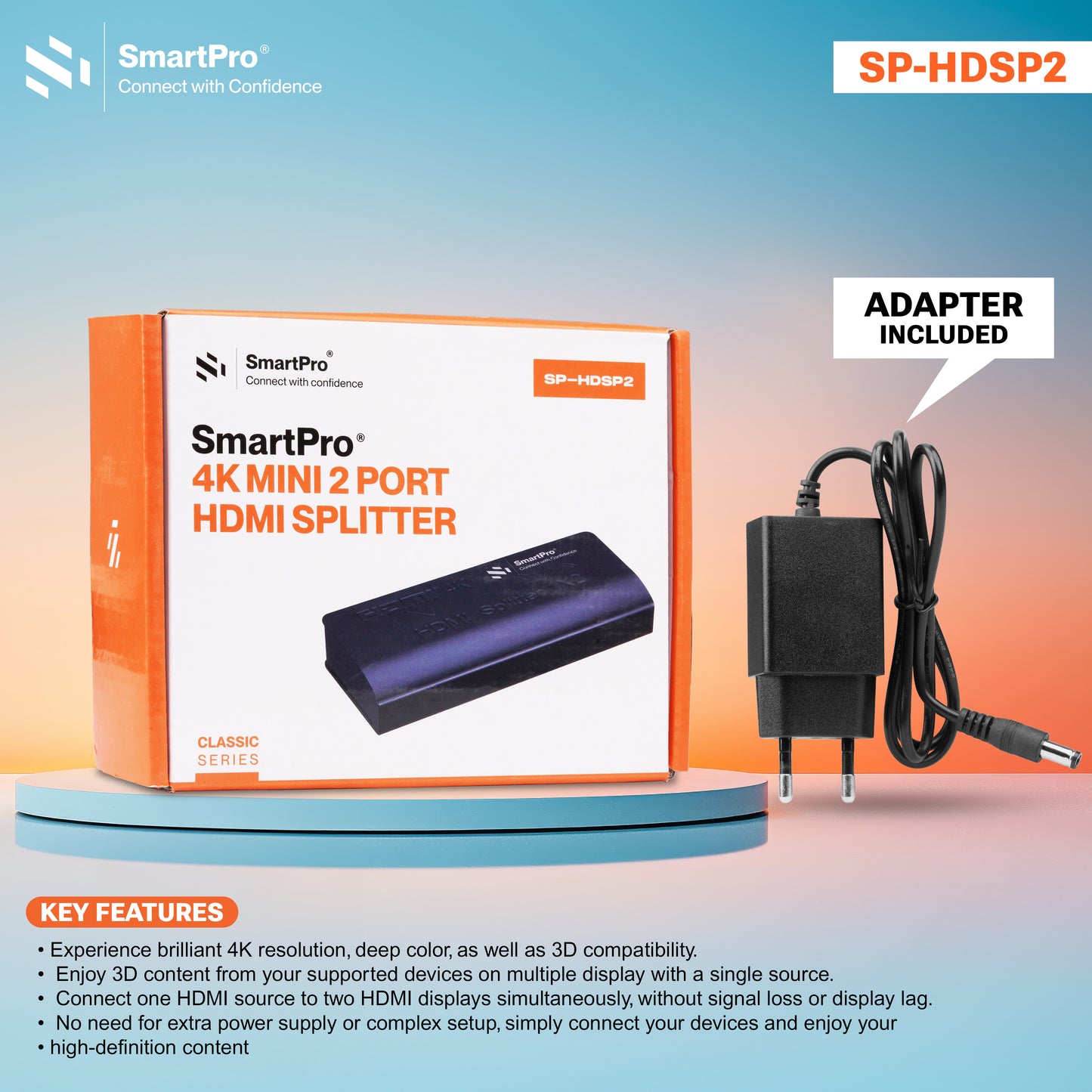 SmartPro 4K MINI 2 PORT HDMI SPLITTER (Metal Body)
