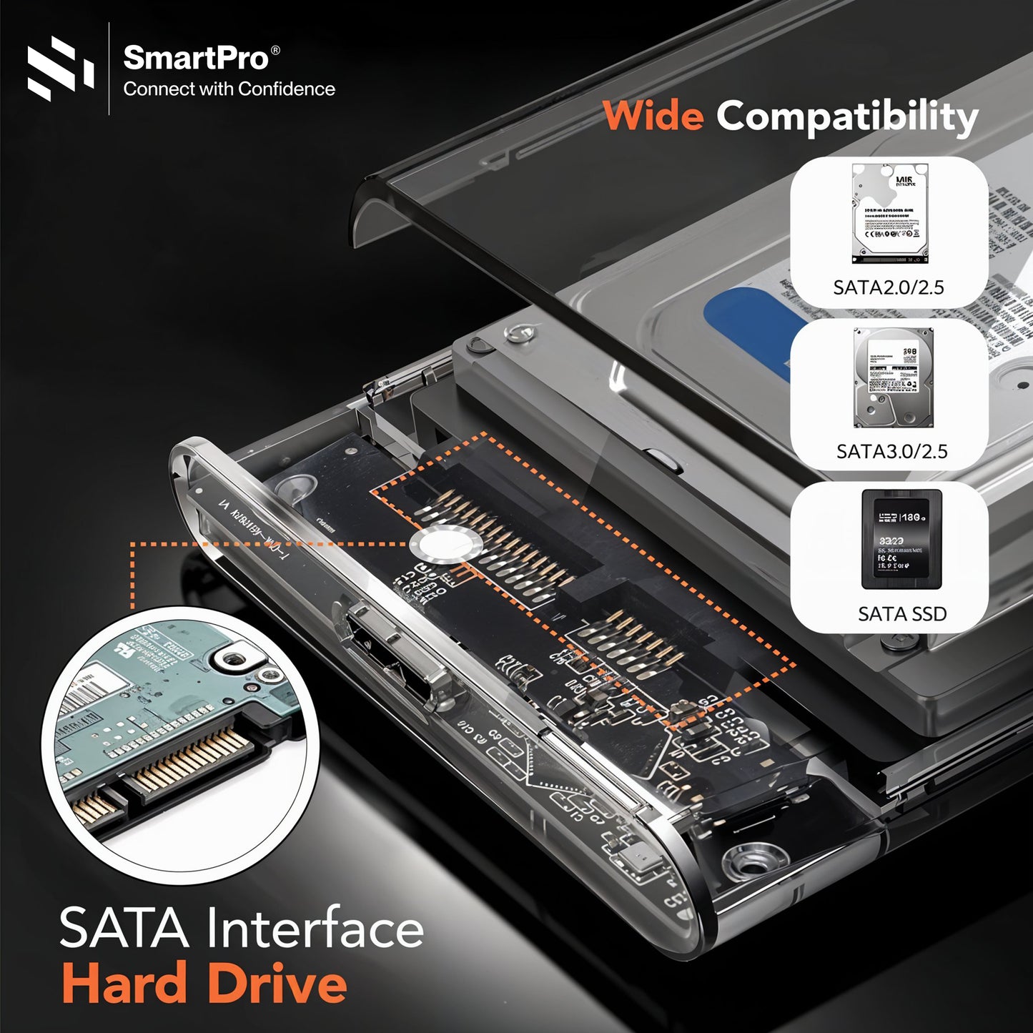 SmartPro 2.5 " HDD CASE USB 3.0 VERSION (TRANSPEREANT Body)