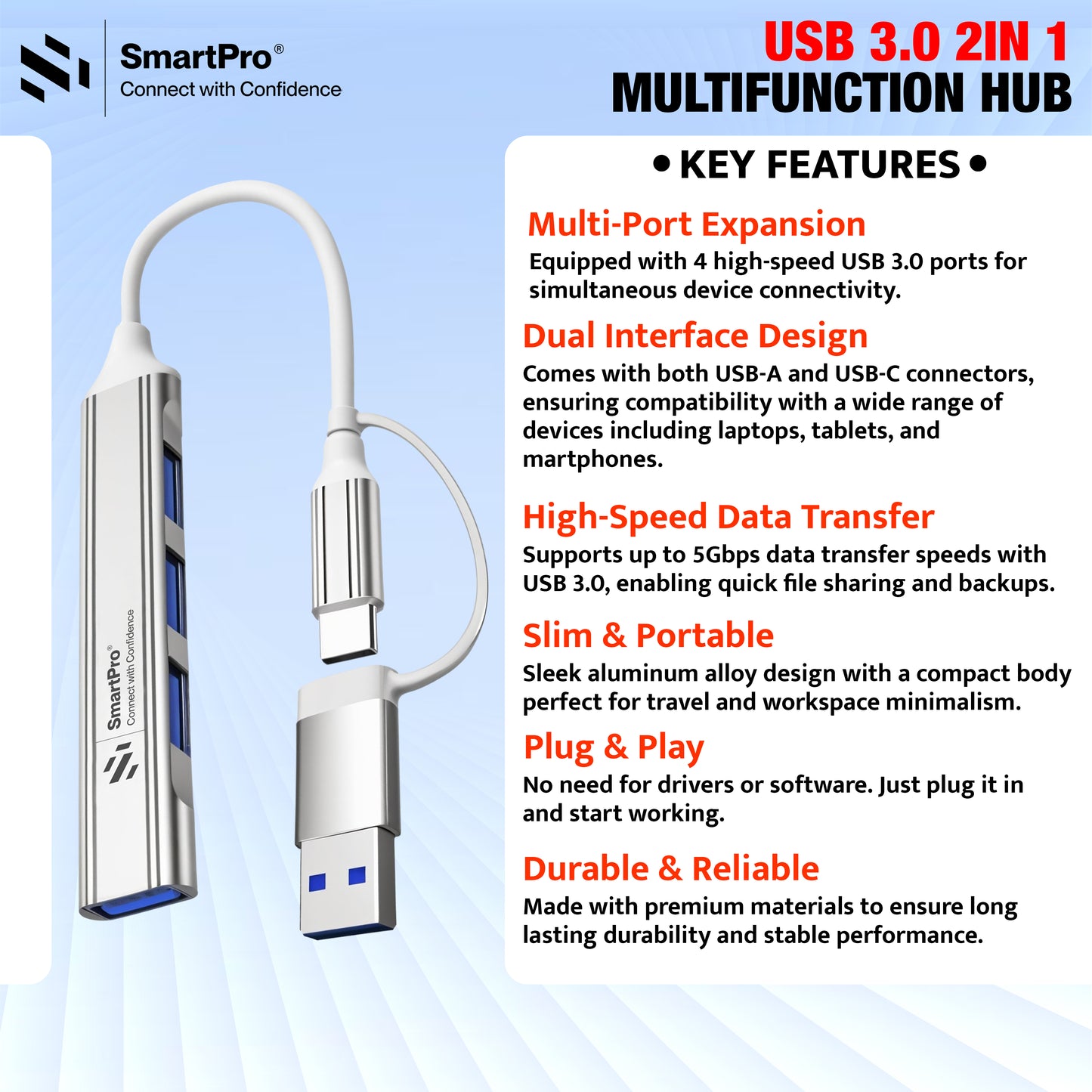 SmartPro USB & C to 4-Port USB 3.0 Hub