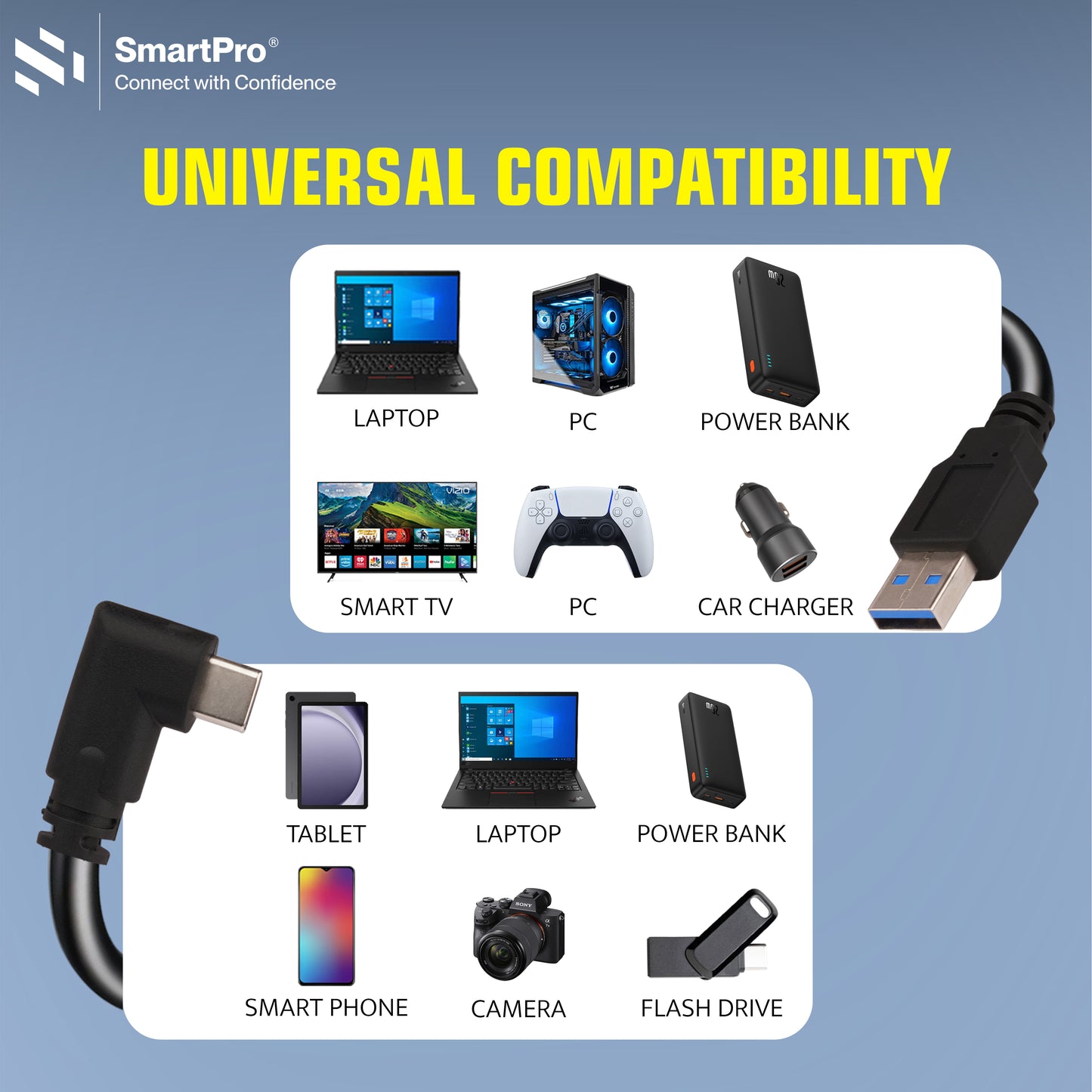 SmartPro USB TO MICRO USB CABLE L TYPE (BLACK)