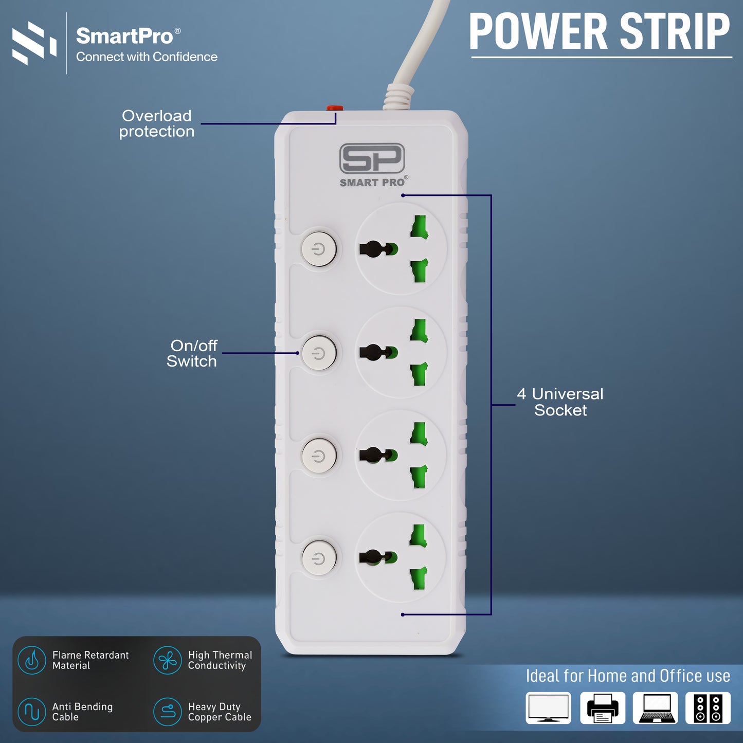 SmartPro SPIKE GUARD 4+4  WITH SURGE PROTECTOR (1.8 MTR)
