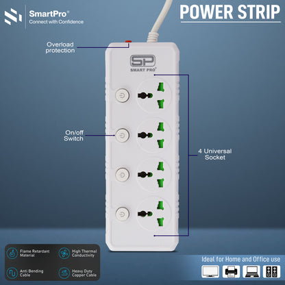 SmartPro SPIKE GUARD 4+4  WITH SURGE PROTECTOR (1.8 MTR)