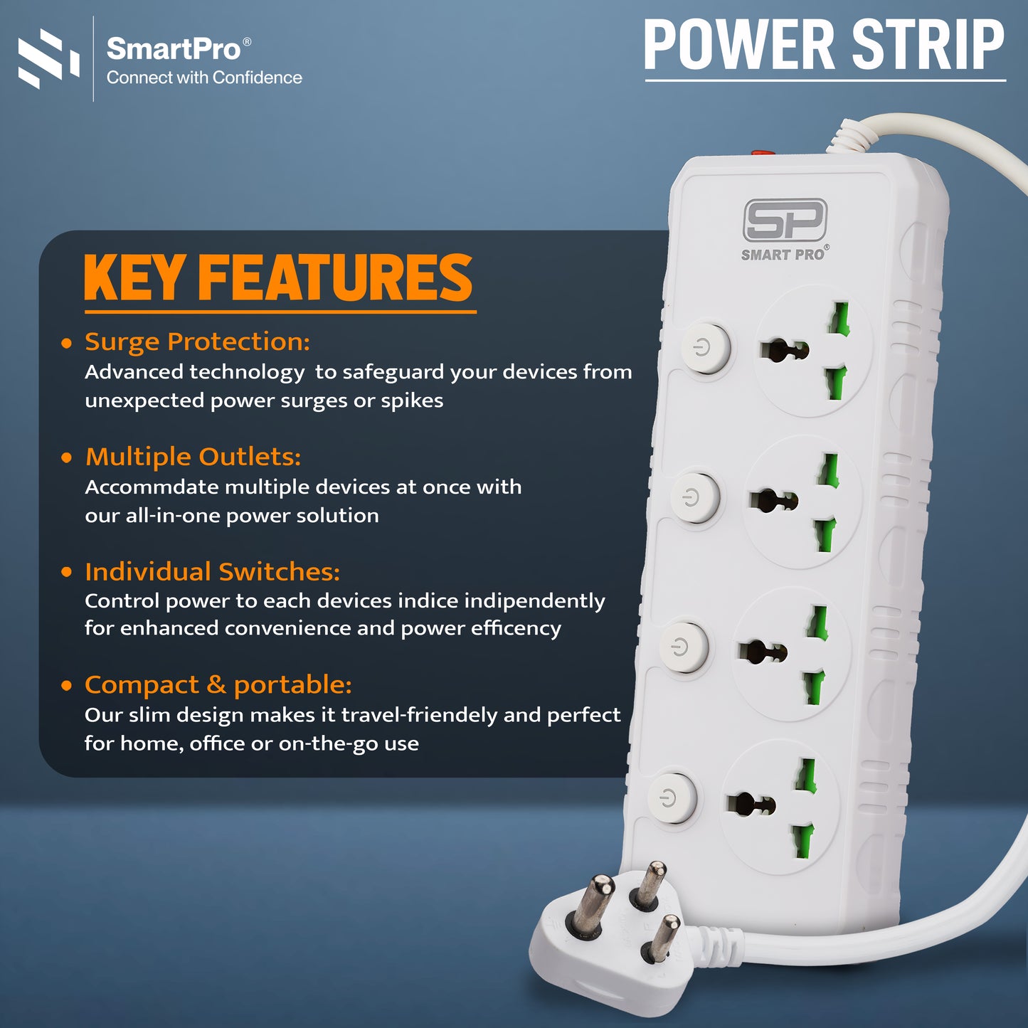 SmartPro SPIKE GUARD 4+4  WITH SURGE PROTECTOR (1.8 MTR)