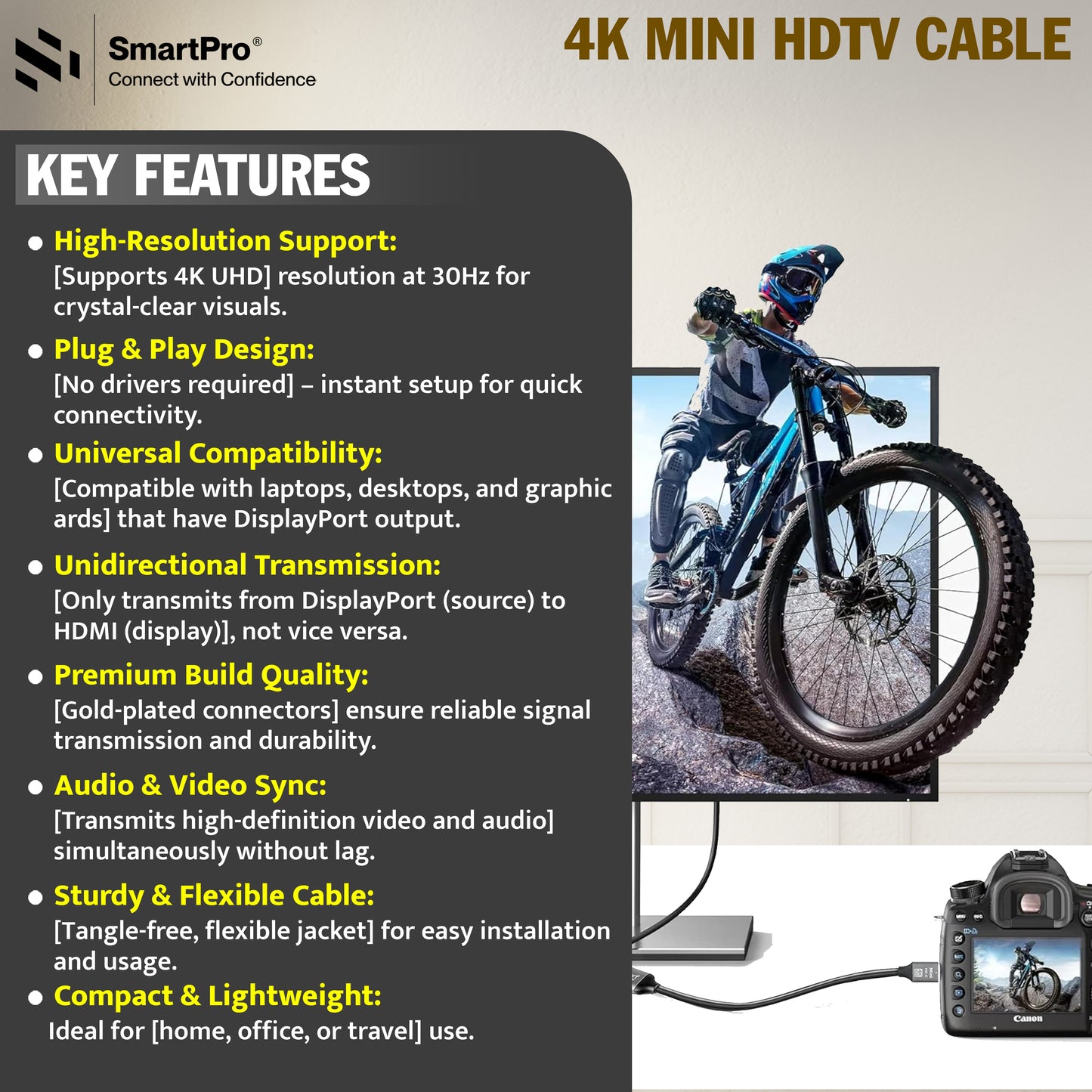 SmartPro 4K MINI HDMI 60Hz CABLE (METAL PLUG)