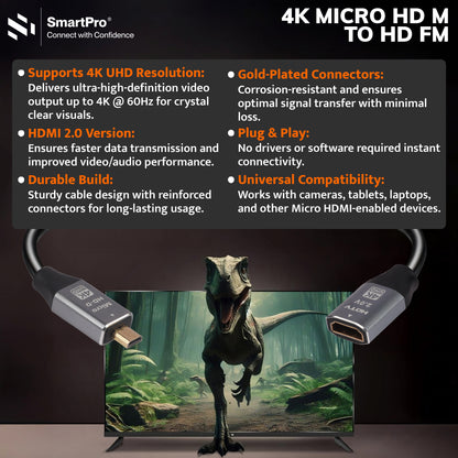 SmartPro 4K MICRO HDMI TO HDMI FEMALE 60Hz CABLE (METAL PLUG)