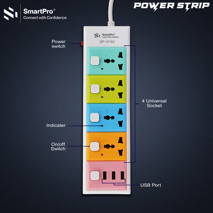 SmartPro POWER STRIP 4+4 WITH USB (1.8 MTR)