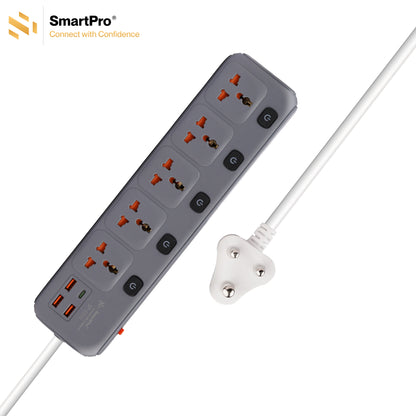 SmartPro POWER STRIP 5+5 WITH 3 USB+TYPE C 2.5A (3MTR)