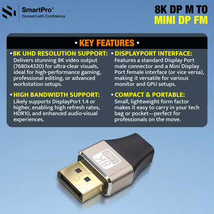 SmartPro 8K DP MALE TO MINI DP FEMALE JOINTER Metal Body