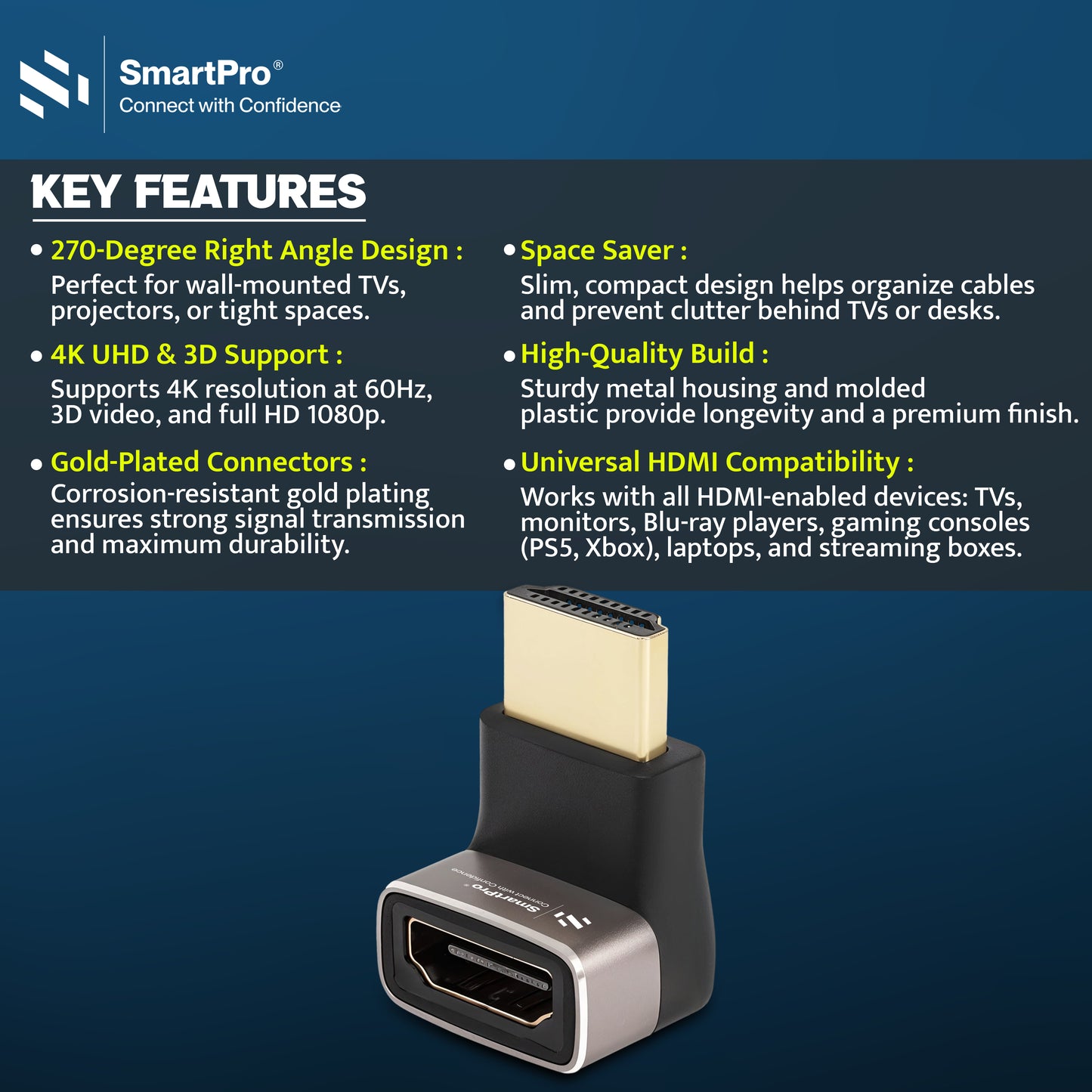 SmartPro 8K HDMI MALE-FEMALE 270 DEEGREE JOINTER Metal Body