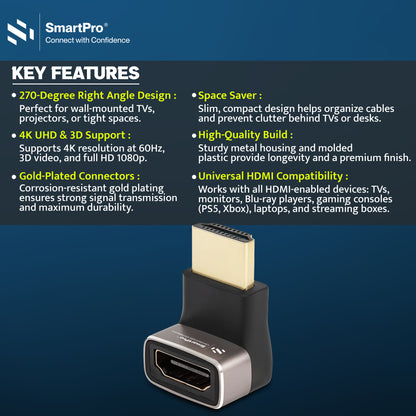 SmartPro 8K HDMI MALE-FEMALE 270 DEEGREE JOINTER Metal Body