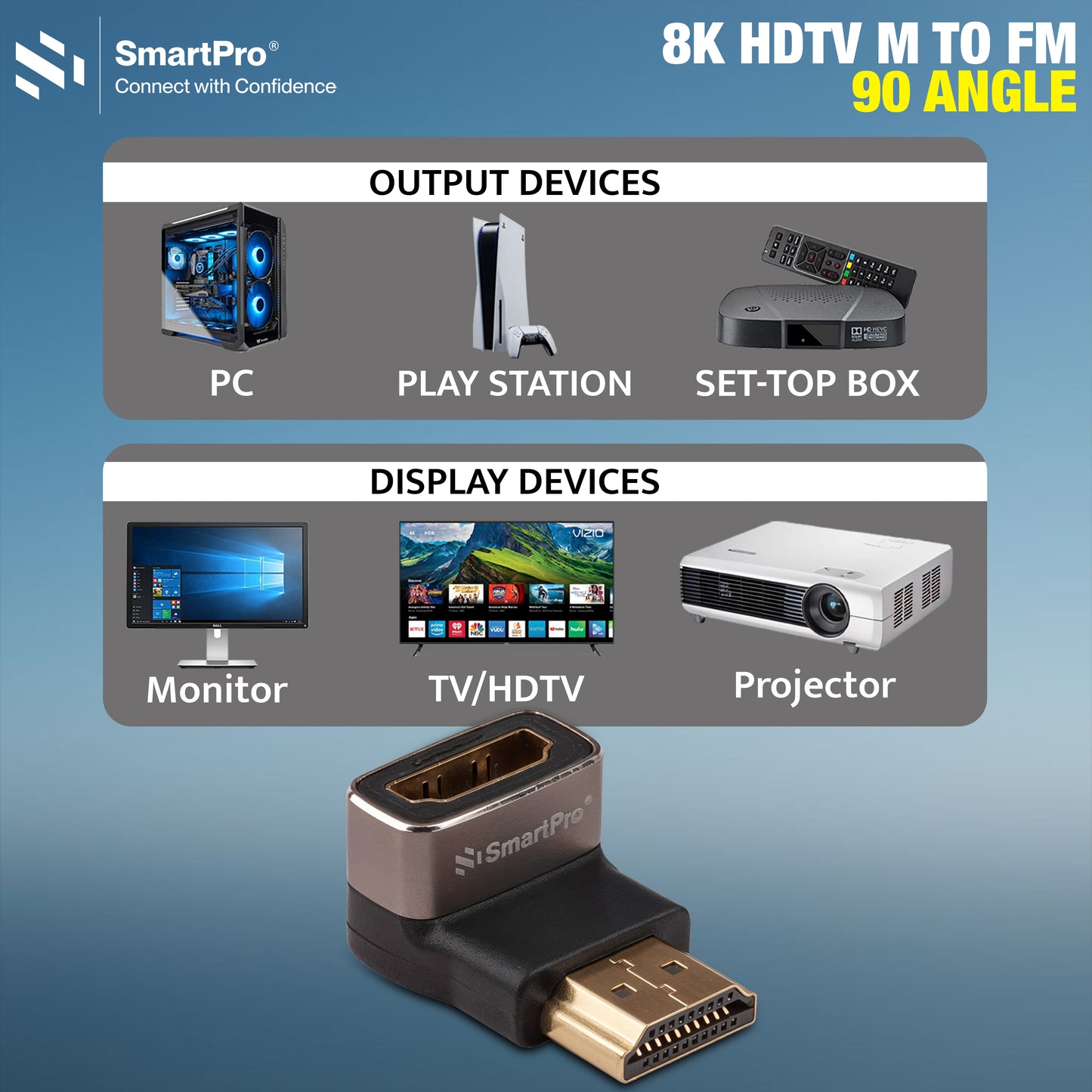 SmartPro 8K HDMI MALE-FEMALE 90 DEEGREE JOINTER Metal Body