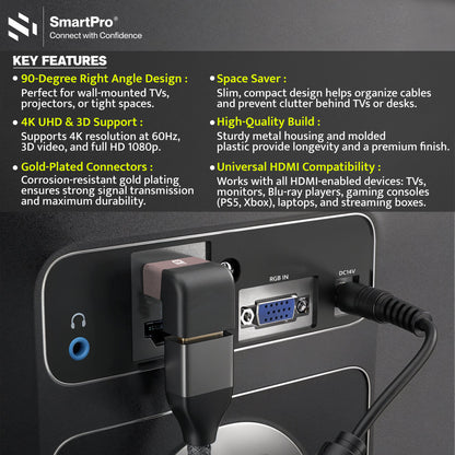SmartPro 8K HDMI MALE-FEMALE 90 DEEGREE JOINTER Metal Body