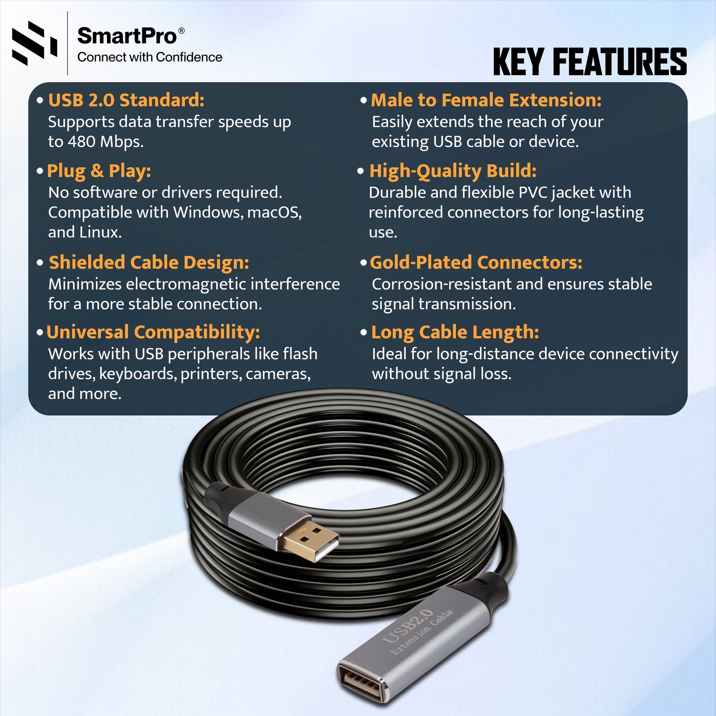 SmartPro USB 2.0 ACTIVE EXTENSION CABLE (METAL PLUG)