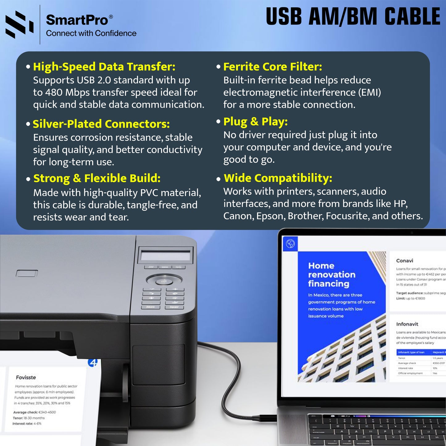 SmartPro USB 2.0 ACTIVE PRINTER CABLE