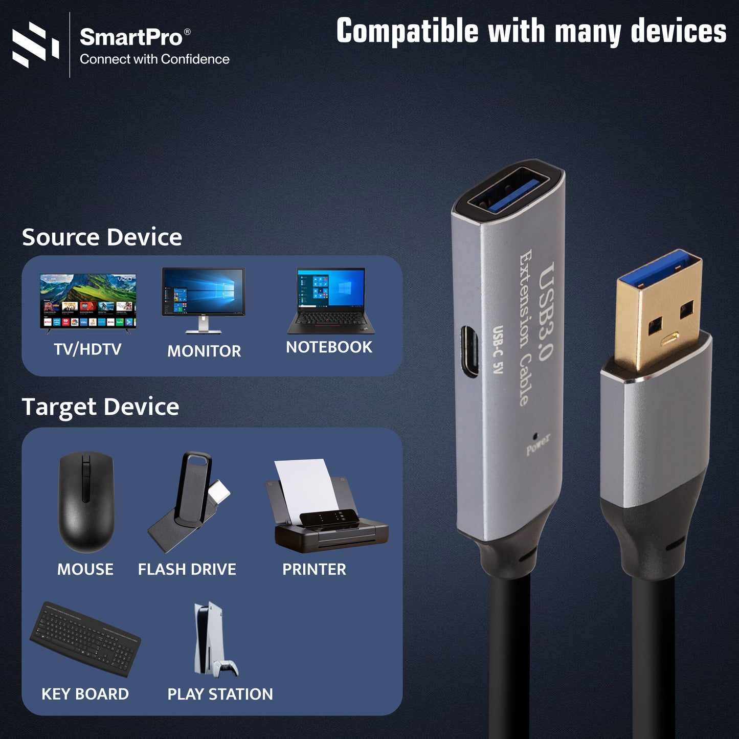SmartPro USB 3.0 ACTIVE EXTENSION CABLE (METAL PLUG)