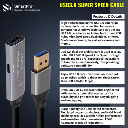 SmartPro USB 3.0 ACTIVE EXTENSION CABLE (METAL PLUG)