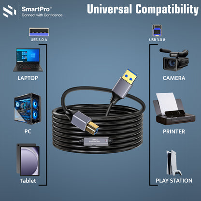 SmartPro USB 3.0 ACTIVE PRINTER CABLE (METAL PLUG)
