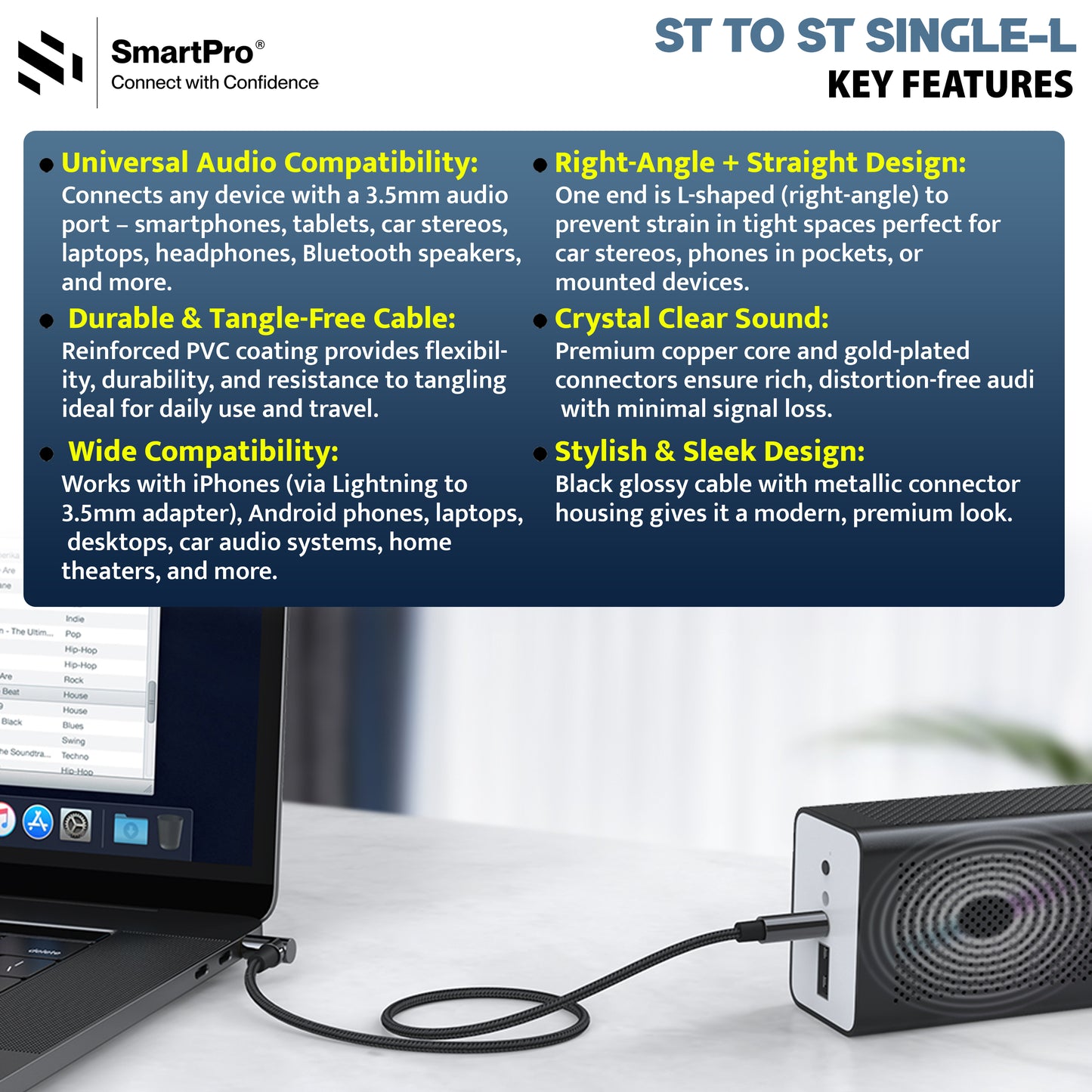 SmartPro AUX CABLE METAL PLUG (BOTH L TYPE)