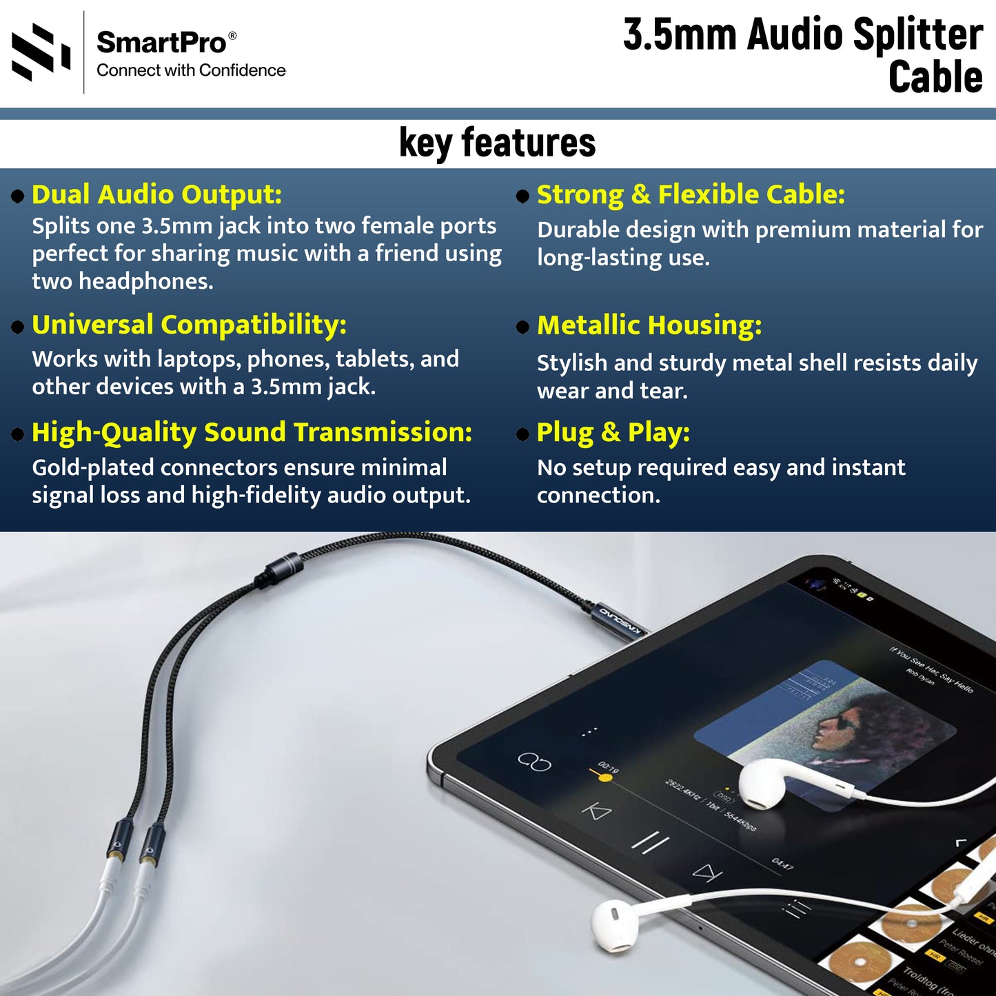 SmartPro AUX Y CABLE METAL PLUG (SPLITTER)