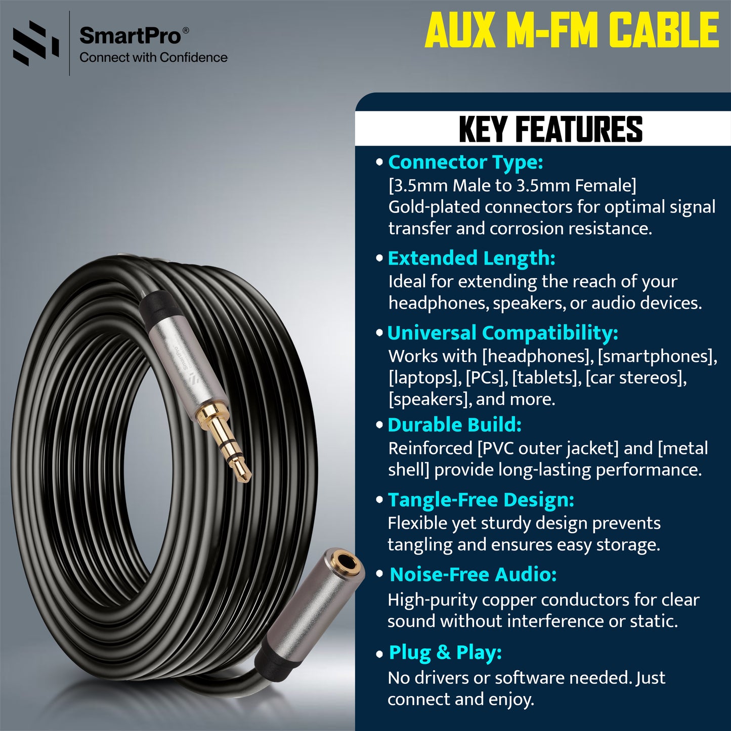 SmartPro AUX EXTENSION CABLE METAL PLUG
