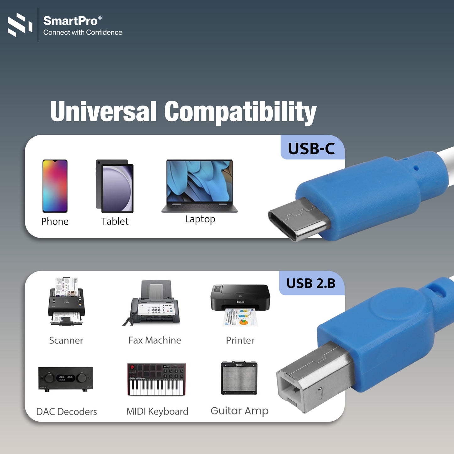 SmartPro TYPE C PRINTER CABLE (WHITE/BLUE)