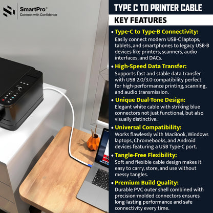 SmartPro TYPE C PRINTER CABLE (WHITE/BLUE)