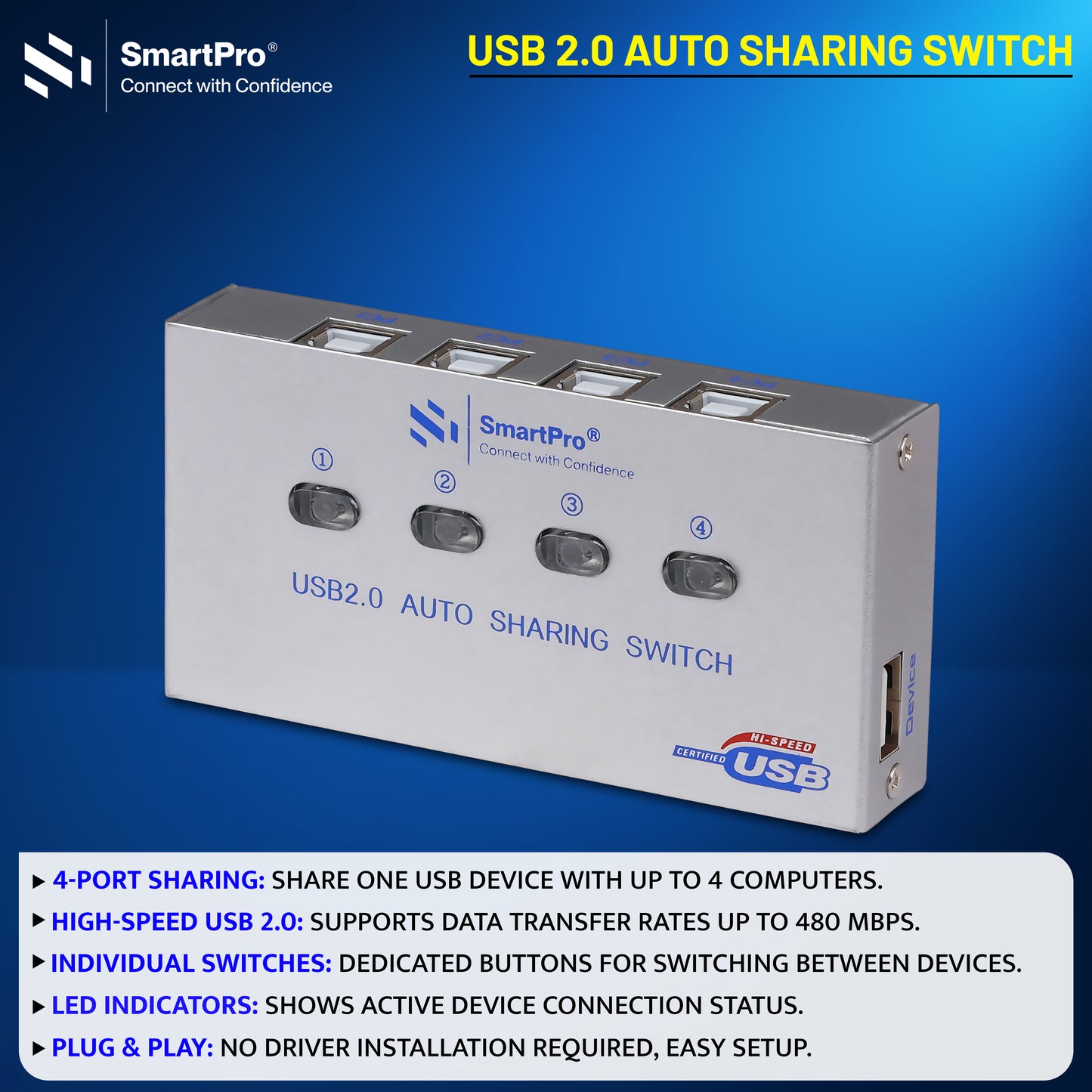 SmartPro USB AUTO SWITCH 4 PORT