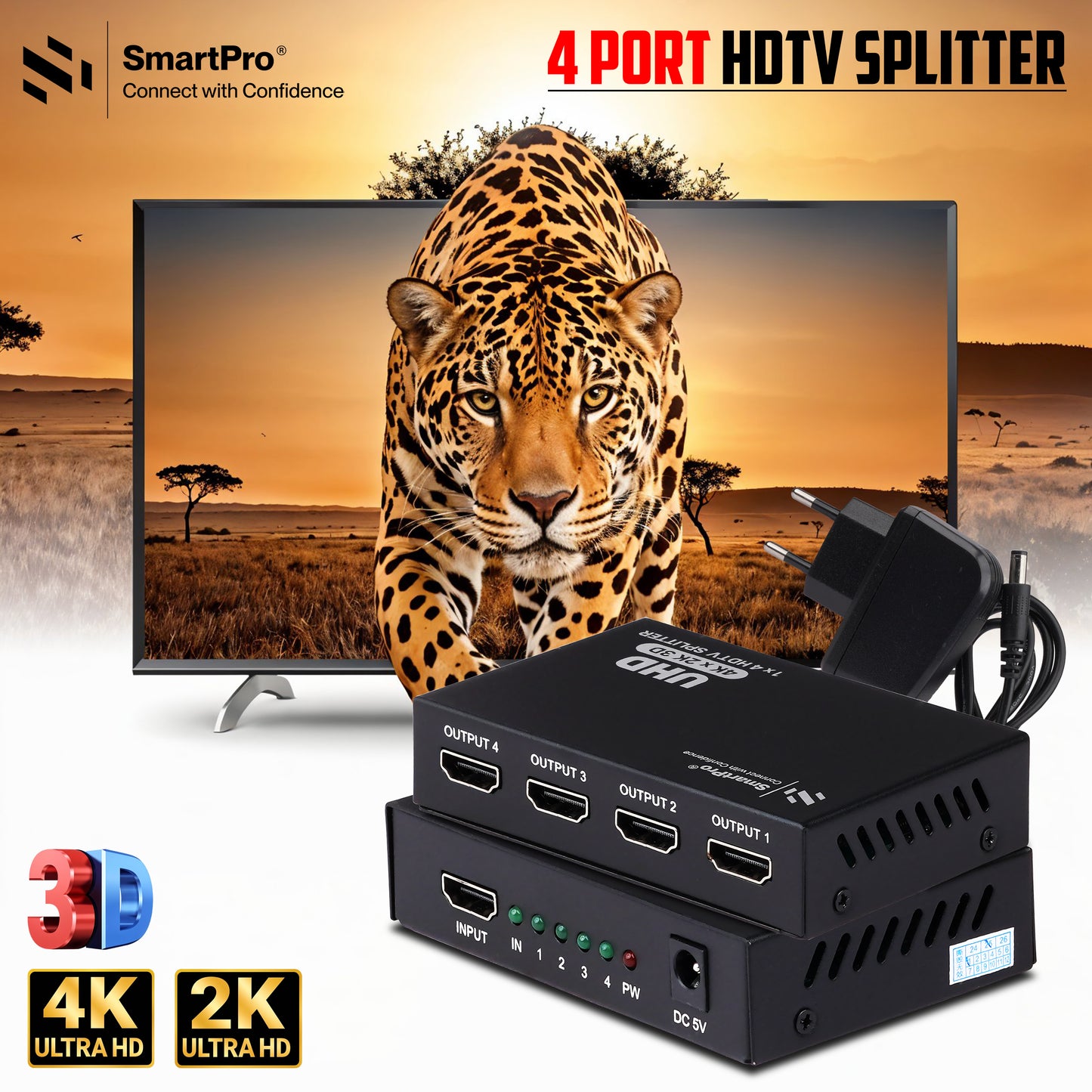 SmartPro 4 PORT HDMI SPLITTER (Metal Body)