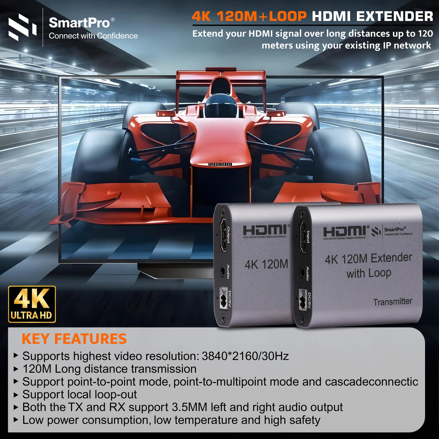 SmartPro 4K 120 MTR HDMI EXTENDER WITH LOOP