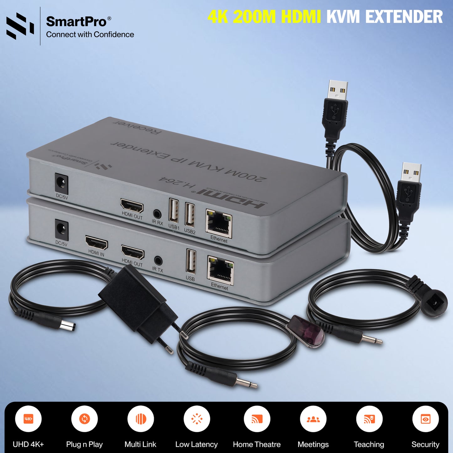 SmartPro 4K 200 MTR HDMI KVM EXTENDER (Metal Body)