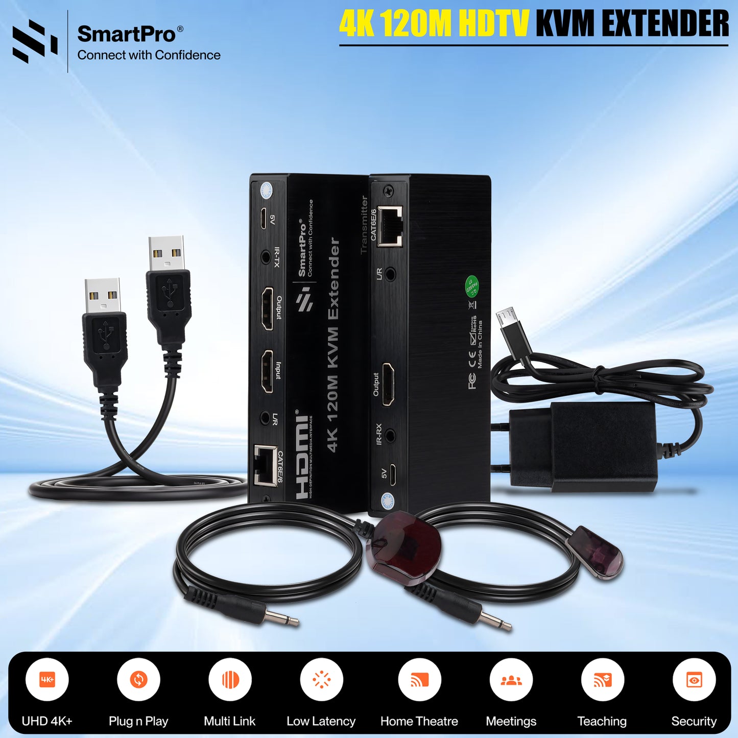 SmartPro 4K 120 MTR HDMI KVM EXTENDER (Metal Body)