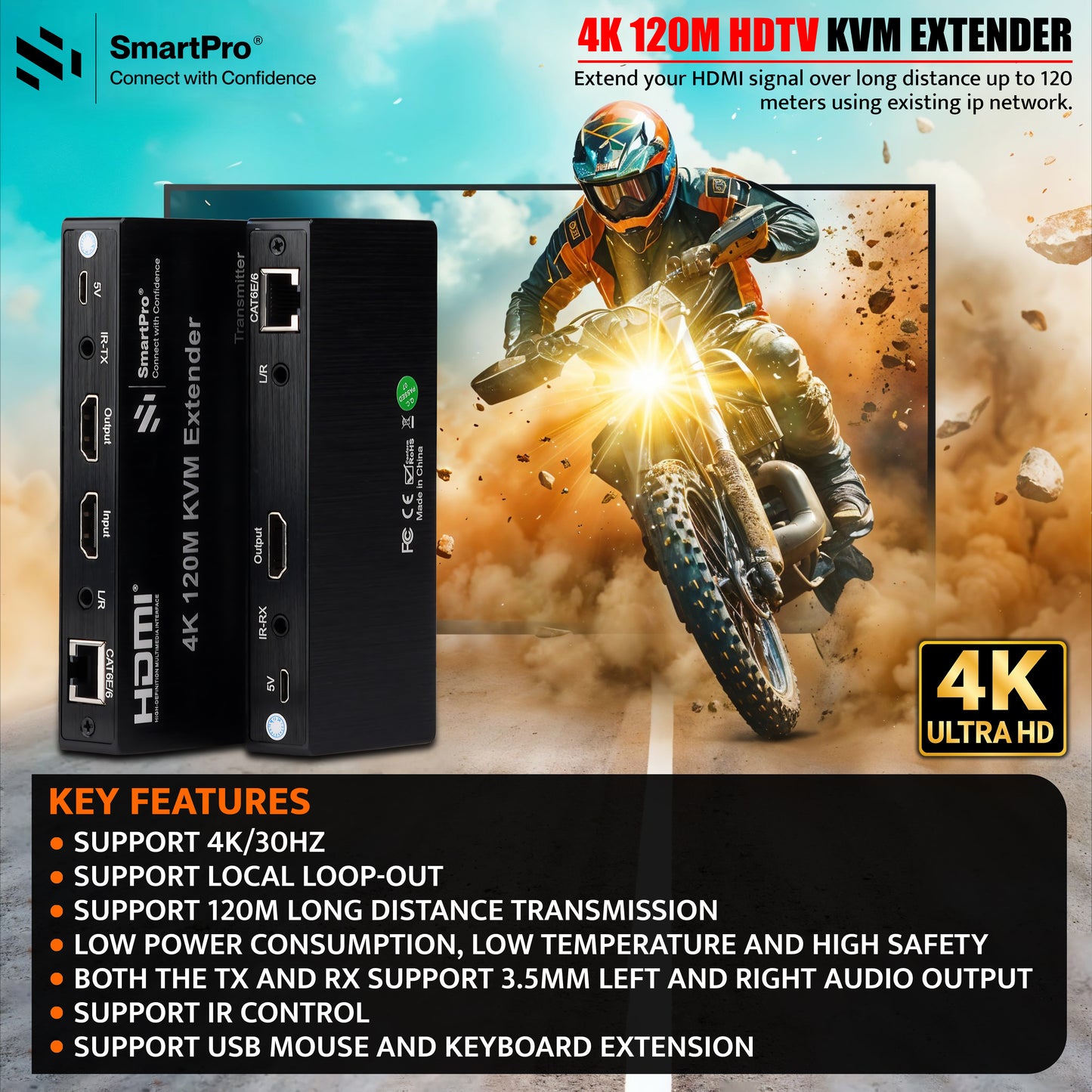 SmartPro 4K 120 MTR HDMI KVM EXTENDER (Metal Body)