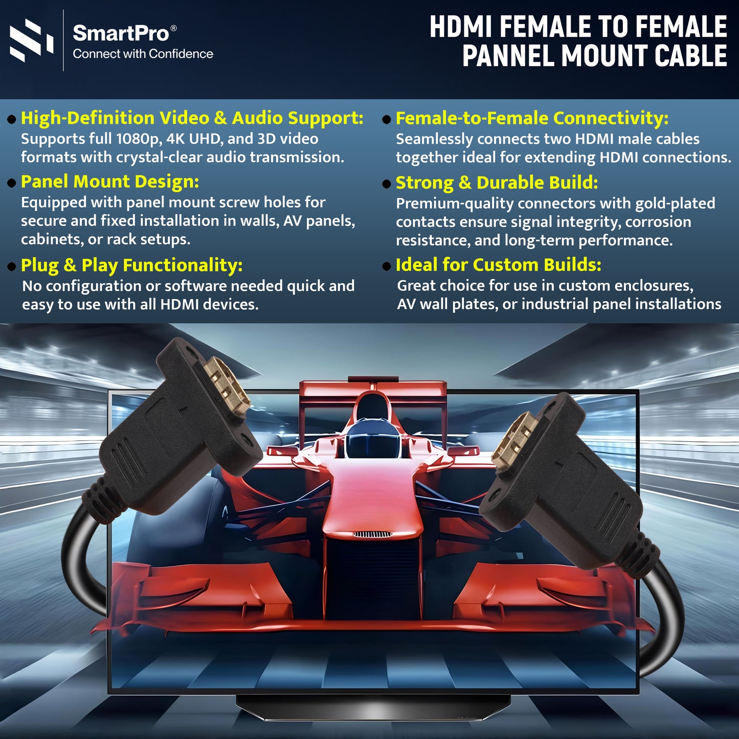 SmartPro HDMI FEMALE TO FEMALE PANNEL MOUNT CABLE 30CMS (SCREW TYPE)