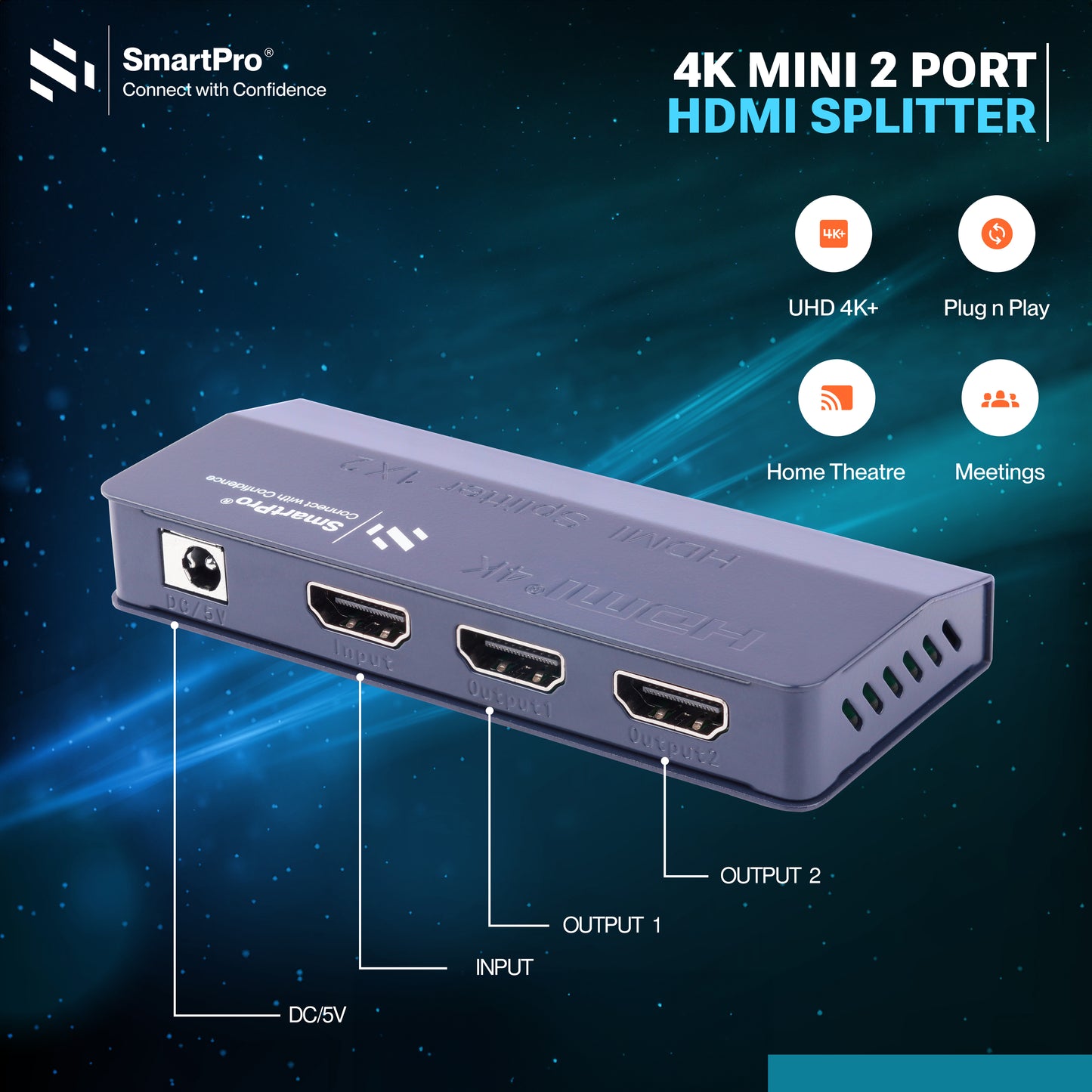 SmartPro 4K MINI 2 PORT HDMI SPLITTER (Metal Body)