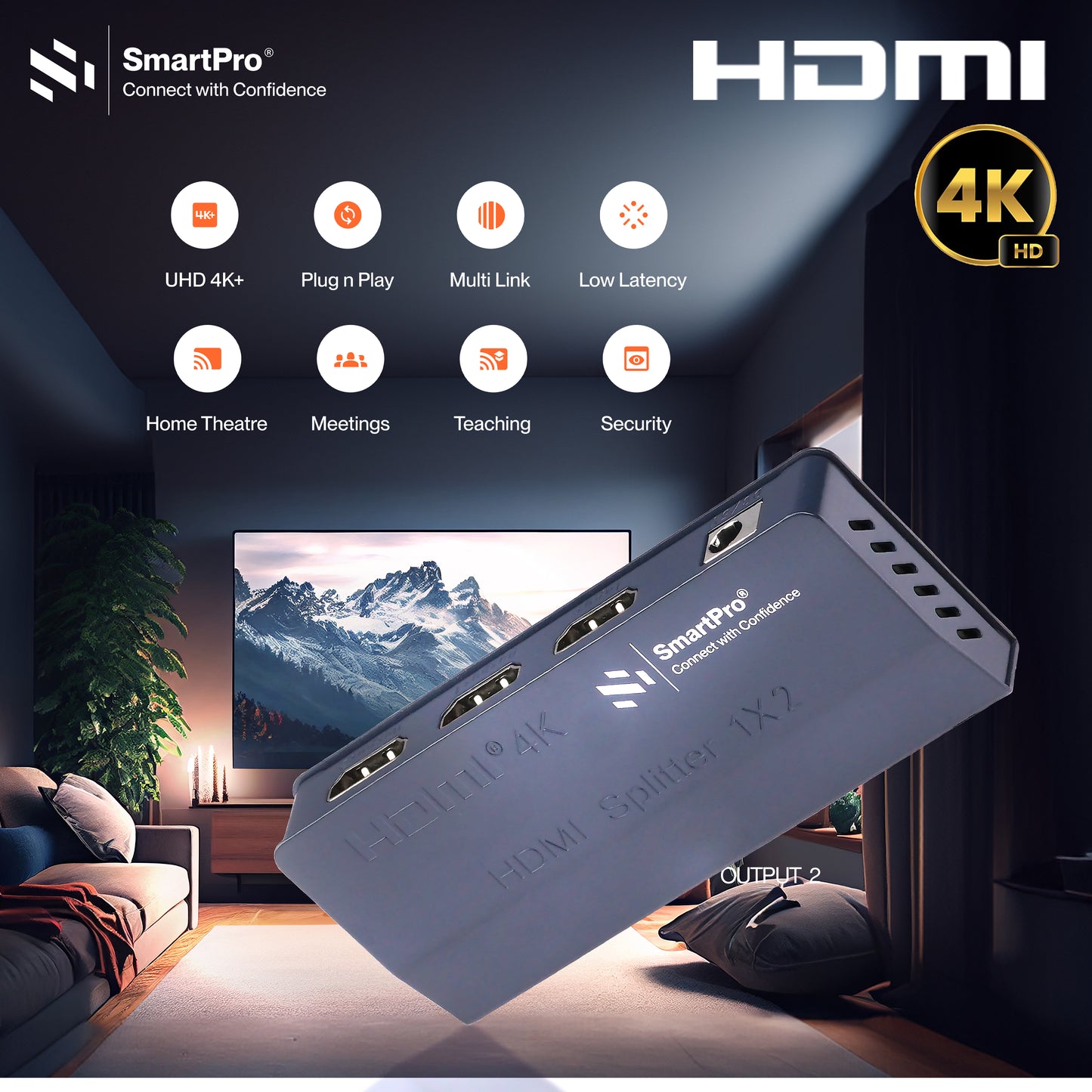 SmartPro 4K MINI 2 PORT HDMI SPLITTER (Metal Body)