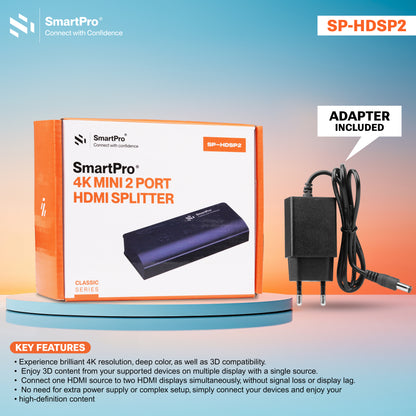 SmartPro 4K MINI 2 PORT HDMI SPLITTER (Metal Body)