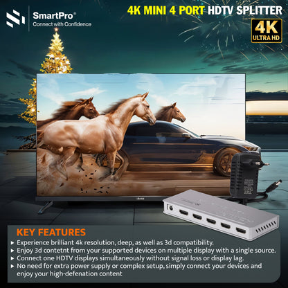 SmartPro 4K MINI 4 PORT HDMI SPLITTER (Metal Body)