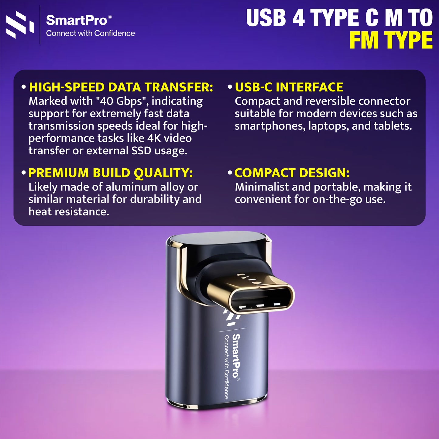 SmartPro USB 4.0 TYPE C MALE-FEMALE JOINTER (L TYPE-H)Metal Body