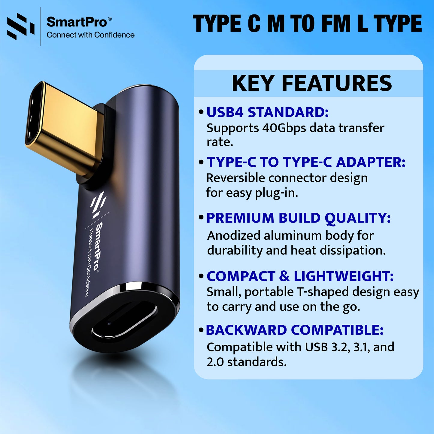 SmartPro USB 4.0 TYPE C MALE-FEMALE JOINTER (L TYPE VERTICAL)Metal Body
