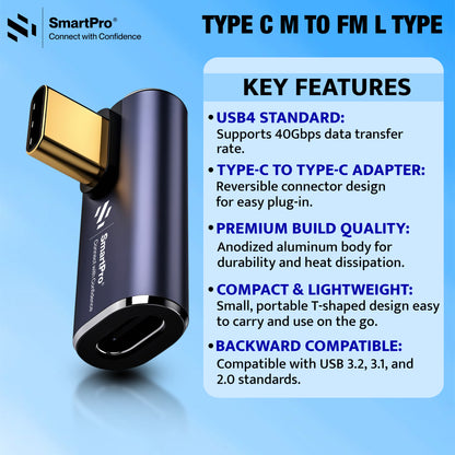 SmartPro USB 4.0 TYPE C MALE-FEMALE JOINTER (L TYPE VERTICAL)Metal Body