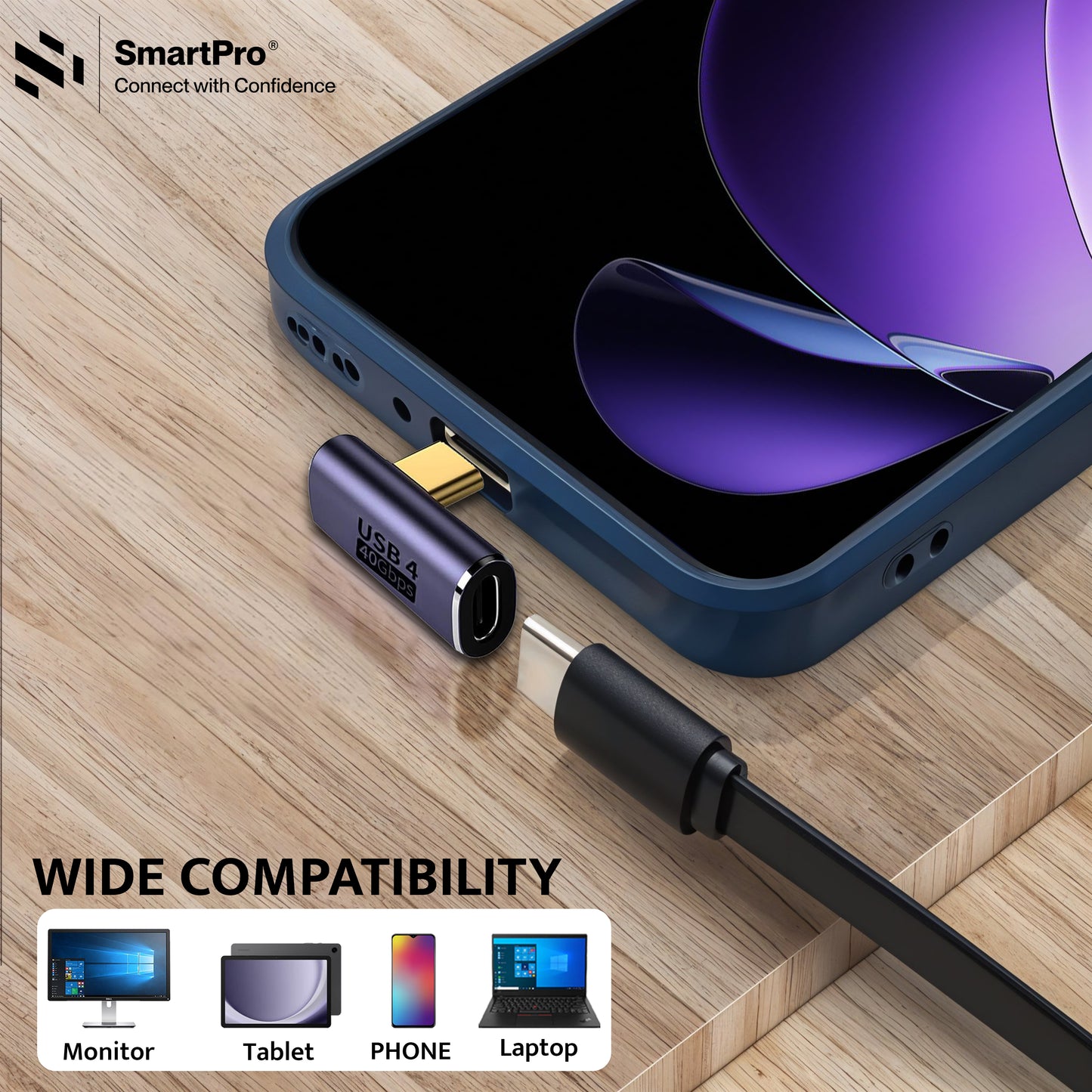 SmartPro USB 4.0 TYPE C MALE-FEMALE JOINTER (L TYPE VERTICAL)Metal Body