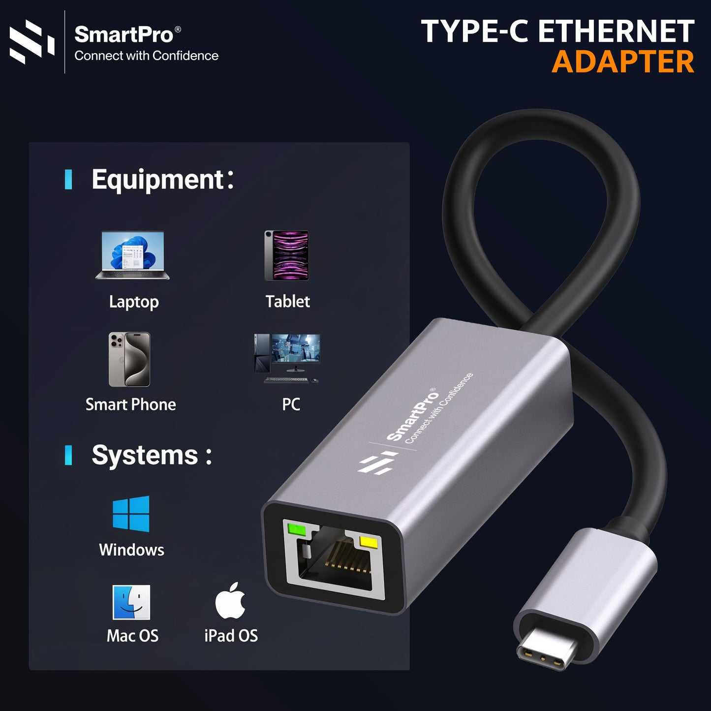 SmartPro TYPE C TO LAN 1000 MBPS (Metal Body)