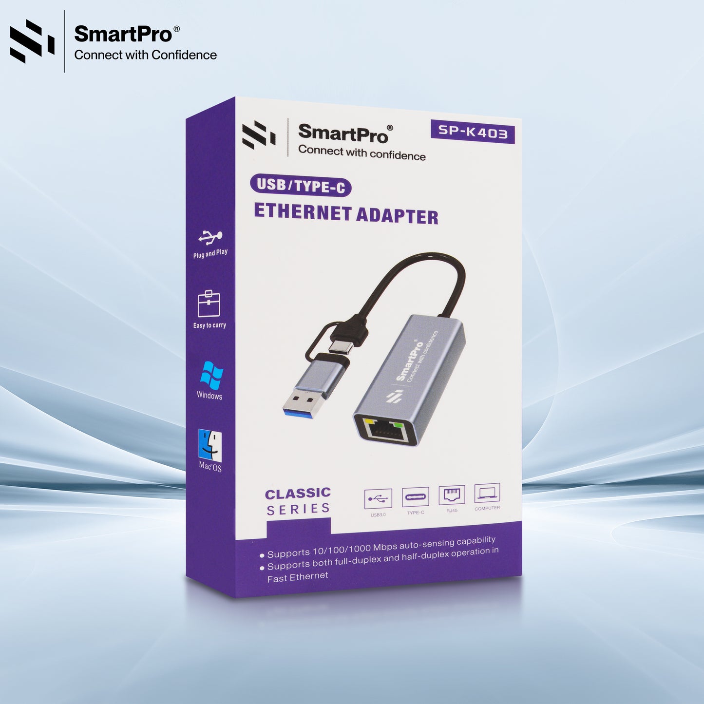 SmartPro USB 3.0+ TYPE C-LAN 1000 MBPS (Metal Body)