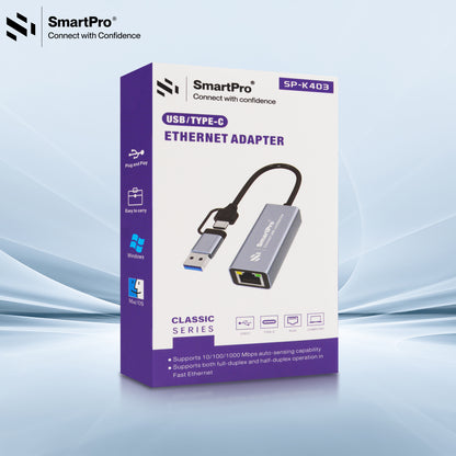 SmartPro USB 3.0+ TYPE C-LAN 1000 MBPS (Metal Body)