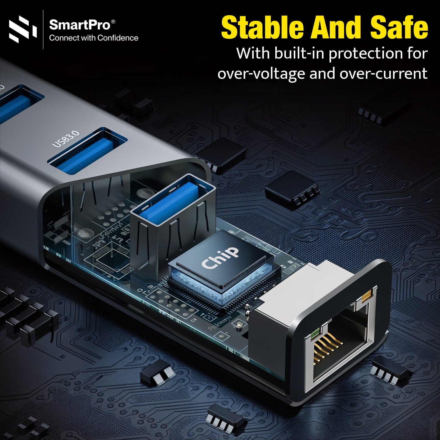 SmartPro USB 3.0 TO LAN + HUB 1000 MBPS (Metal Body)