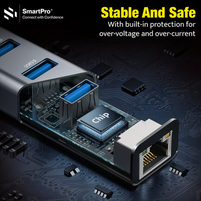 SmartPro USB 3.0 TO LAN + HUB 1000 MBPS (Metal Body)