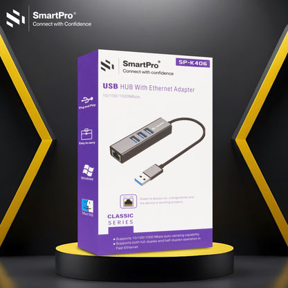 SmartPro USB 3.0 TO LAN + HUB 1000 MBPS (Metal Body)