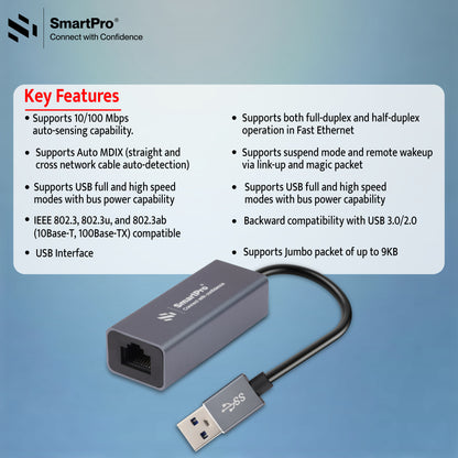 SmartPro USB 3.0 TO LAN 100 MBPS (Metal Body)