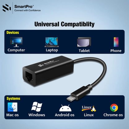 SmartPro TYPE C TO LAN 100 MBPS (Metal Body)