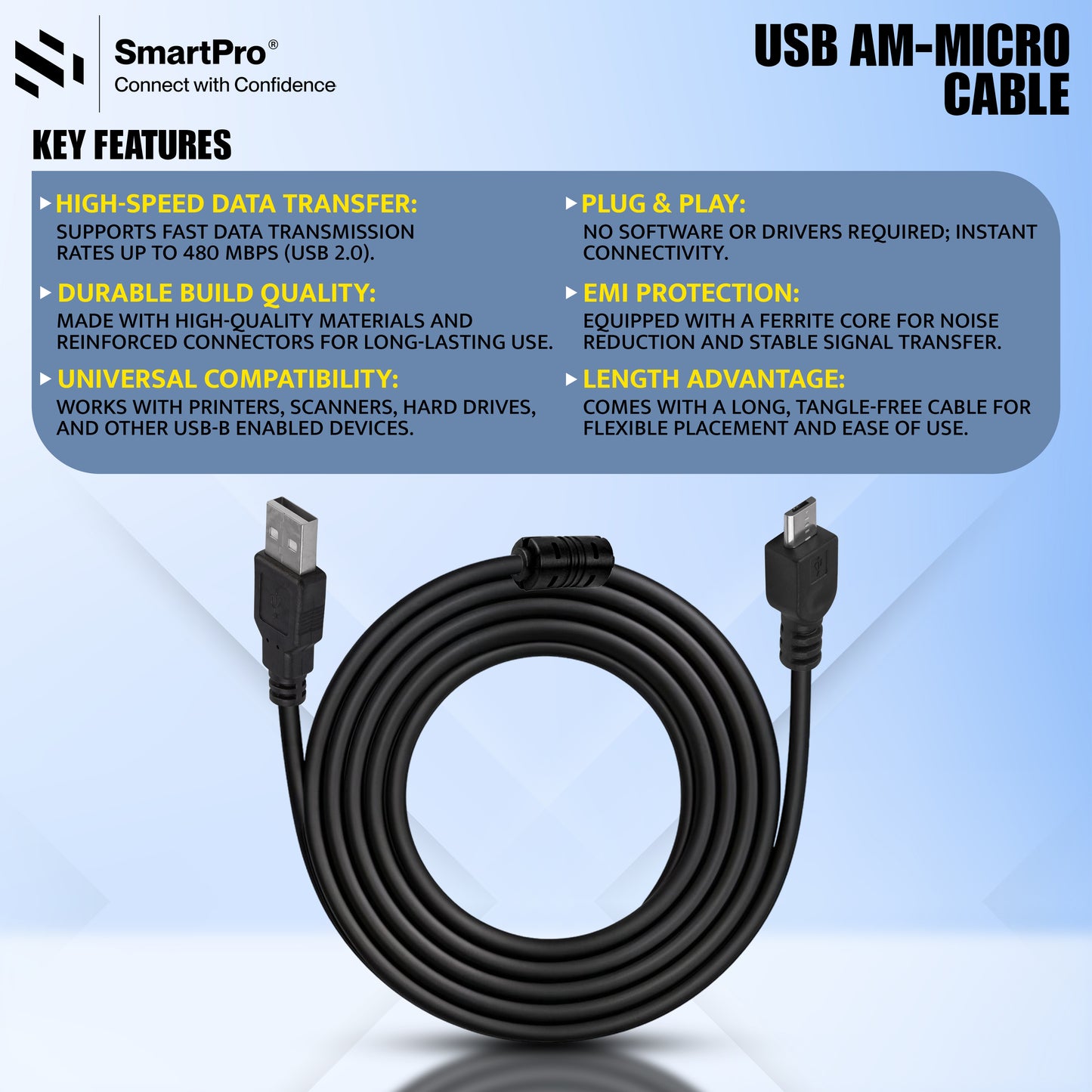 SmartPro USB TO MICRO USB CABLE (BLACK)